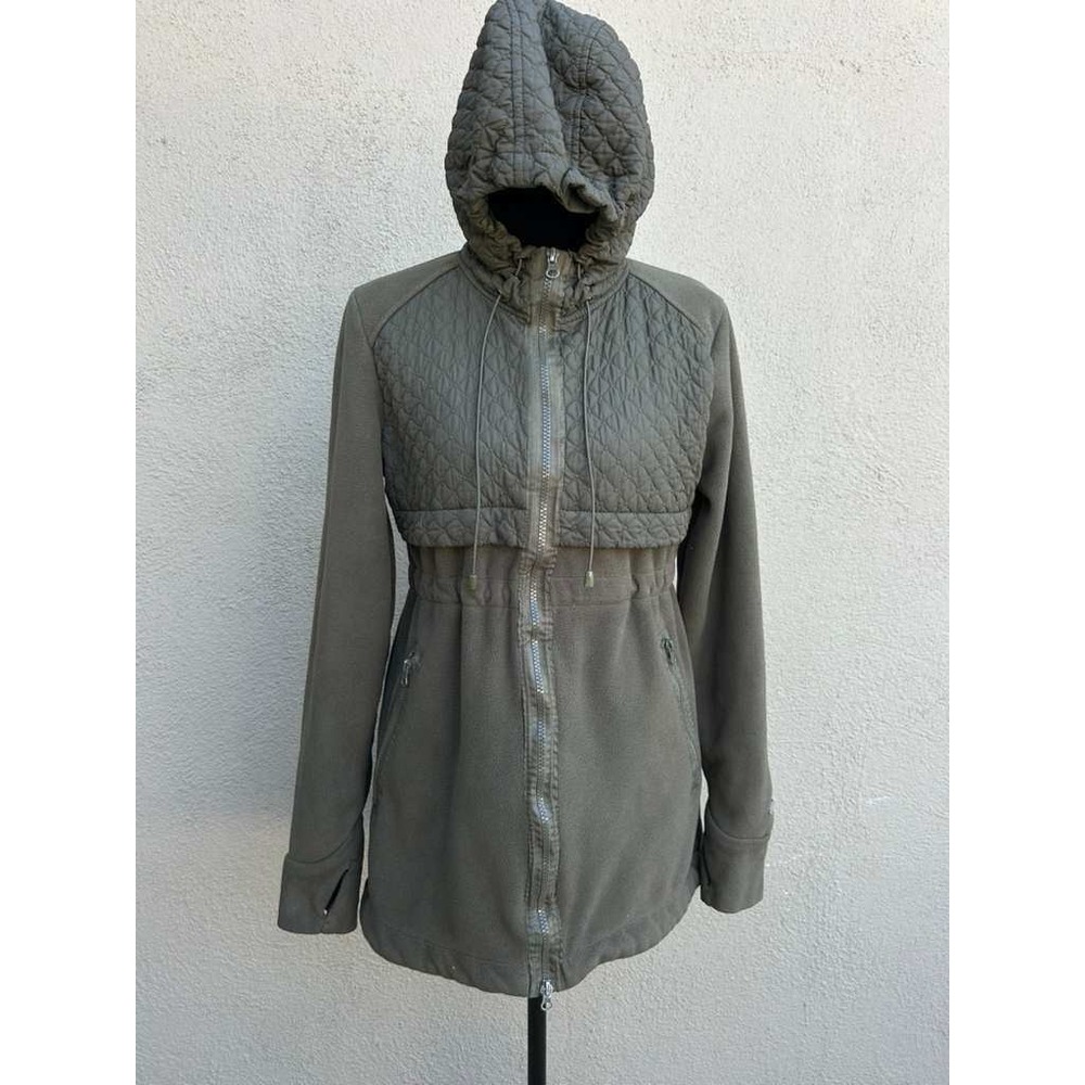 Mondetta Womens Olive‎ Green Quilted Mixed Media Fleece Hooded Jacket Size S